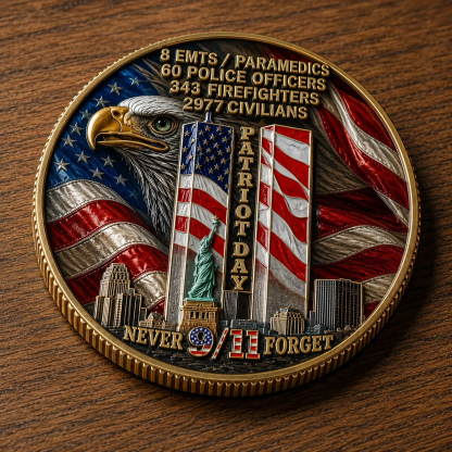 🎖️9/11 Never Forget Challenge Coin – Honor First Responders & Fallen Heroes