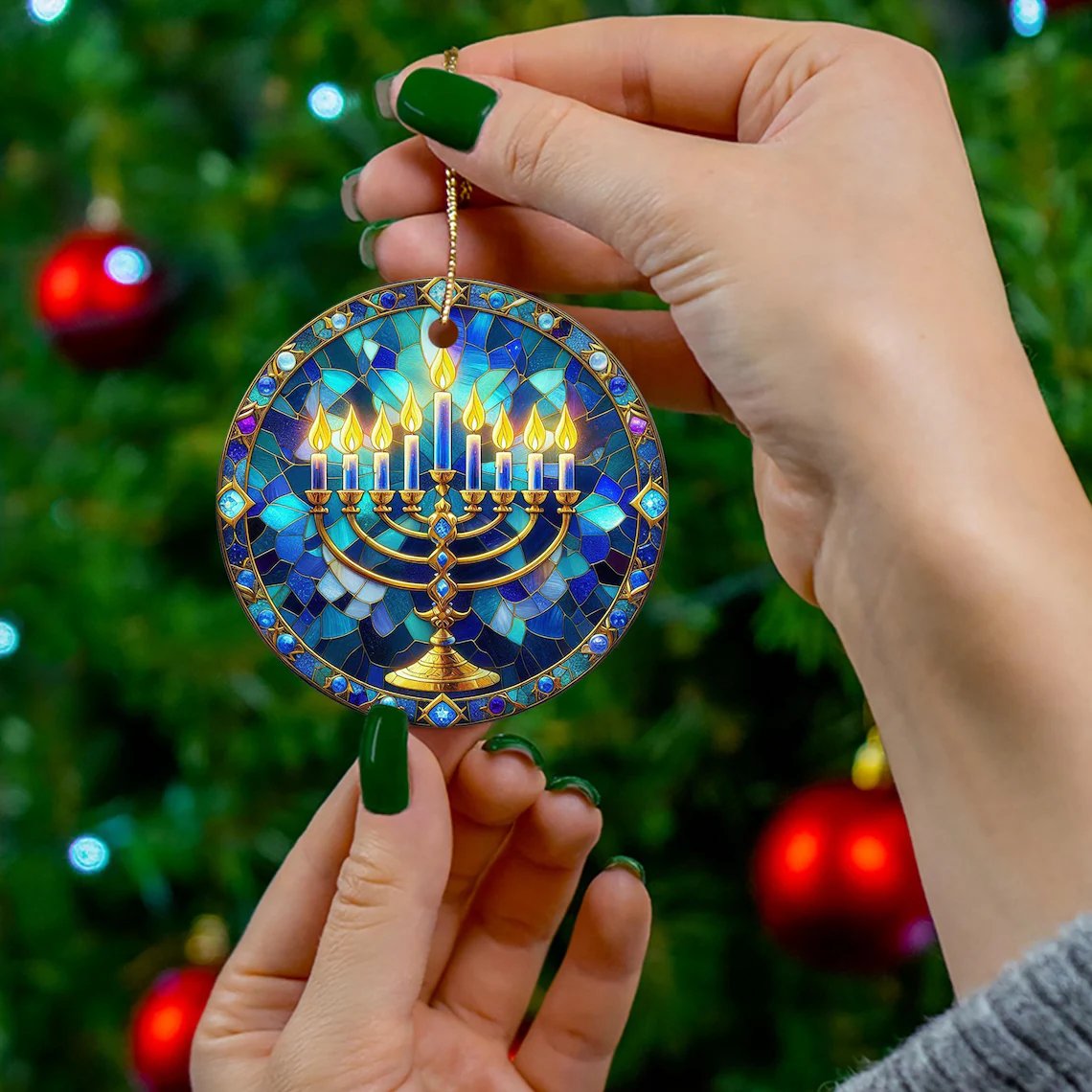 (🎁Last Day 49% OFF)❤️Hanukkah Stained Glass Ceramic Ornament