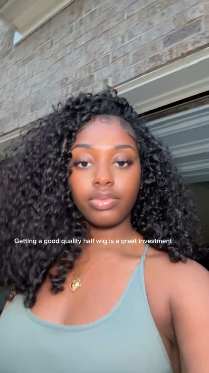 Burmese Curly Glueless Half Wigs With Drawstring Seamless 220% Density Flip-Over Half Wigs Curly Human Hair Wigs