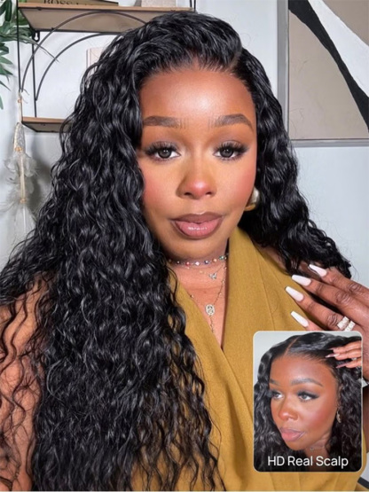 Fiona 13x6 HD Lace Frontal Wigs Bleached Knots Water Wave Glueless Human Hair Wigs Pre Plucked