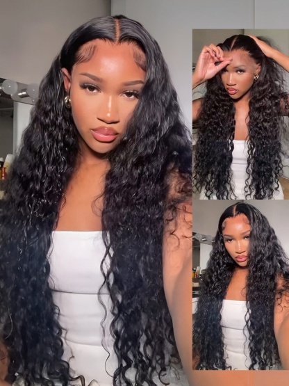 Sage 50Inch Water Wave13x6 HD Lace front Wig Human Hair Glueless Wigs Pre Bleached Knots and Pre Plucked