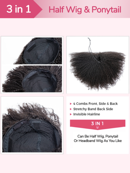 Kinky Raw Hair 3 In 1 Half Wig