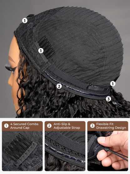 Ada Kinky Curly Flip Over  Half Wigs with Drawstring Glueless Human Hair Wigs