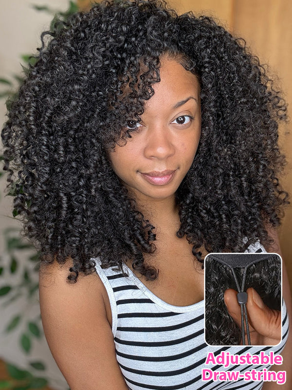 Ada Kinky Curly Flip Over  Half Wigs with Drawstring Glueless Human Hair Wigs