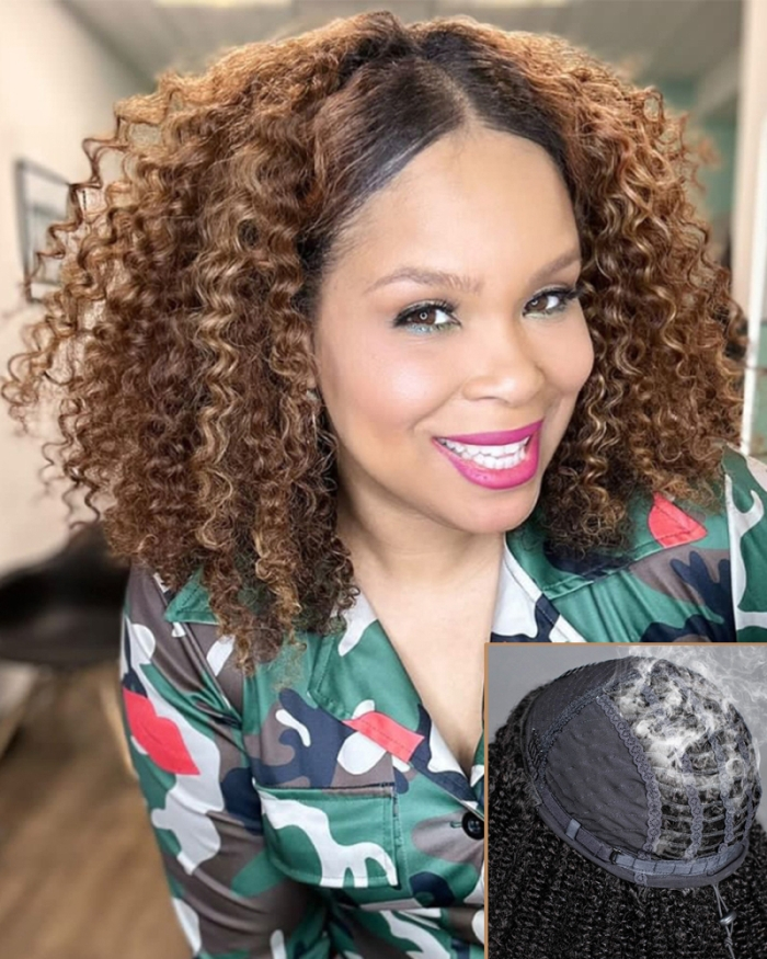 Autumn Haze Breathable Cap 3 In 1 Half Wig