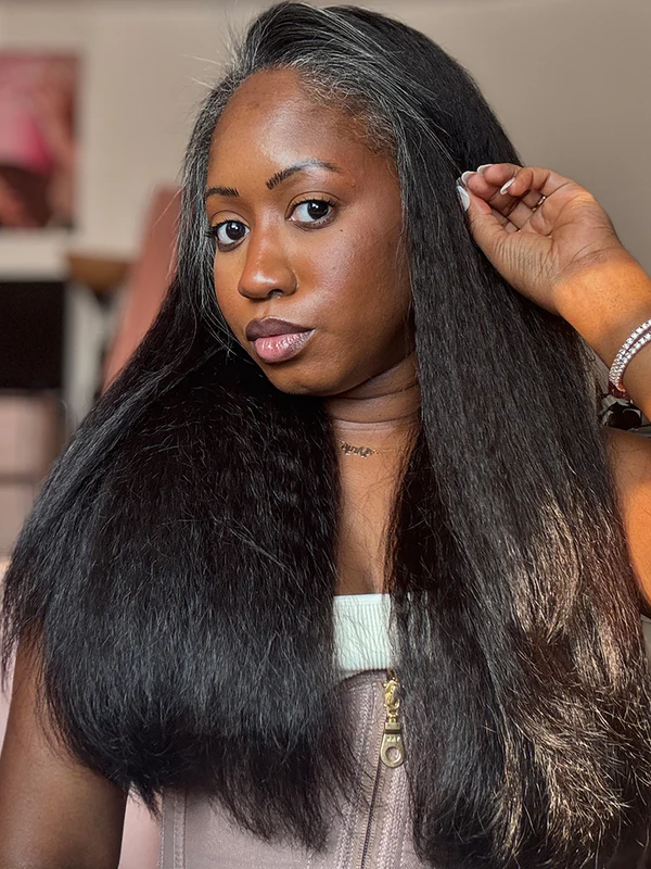 Ella Kinky Straight Flip Over Half Wigs with Drawstring Glueless Human Hair Wigs