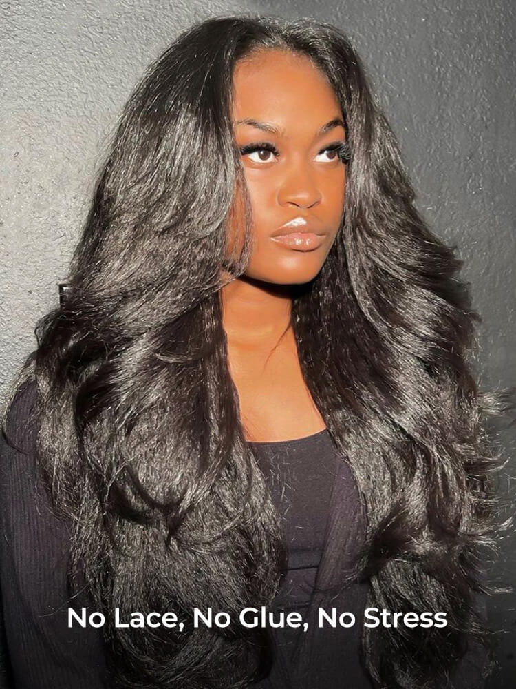 Ella Kinky Straight Flip Over Half Wigs with Drawstring Glueless Human Hair Wigs