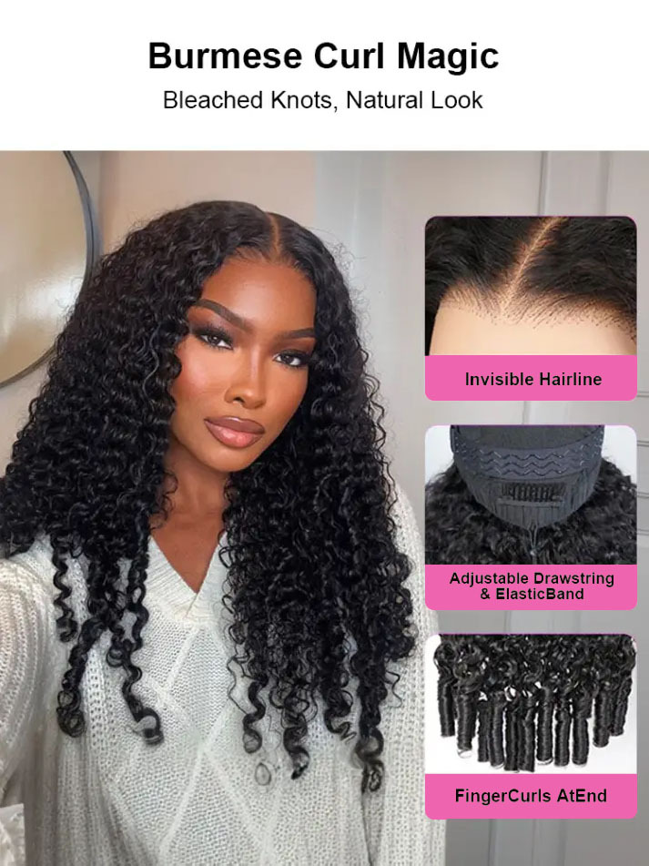 Isabella 250% Density Bleached Knots Glueless Burmese Curly Wig 13x6 Lace Front Human Hair Wigs With Drawstring Pre Plucked