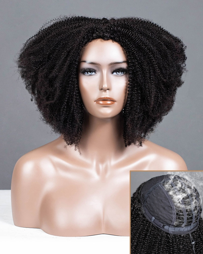 Kinky Texture Breathable Cap Half Wig