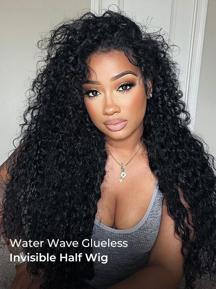 Leah Water Wave Flip Over Half Wigs with Drawstring Glueless Human Hair Wigs