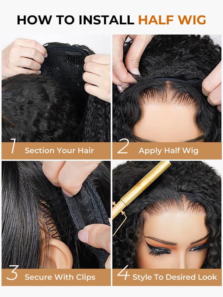 Leah Water Wave Flip Over Half Wigs with Drawstring Glueless Human Hair Wigs