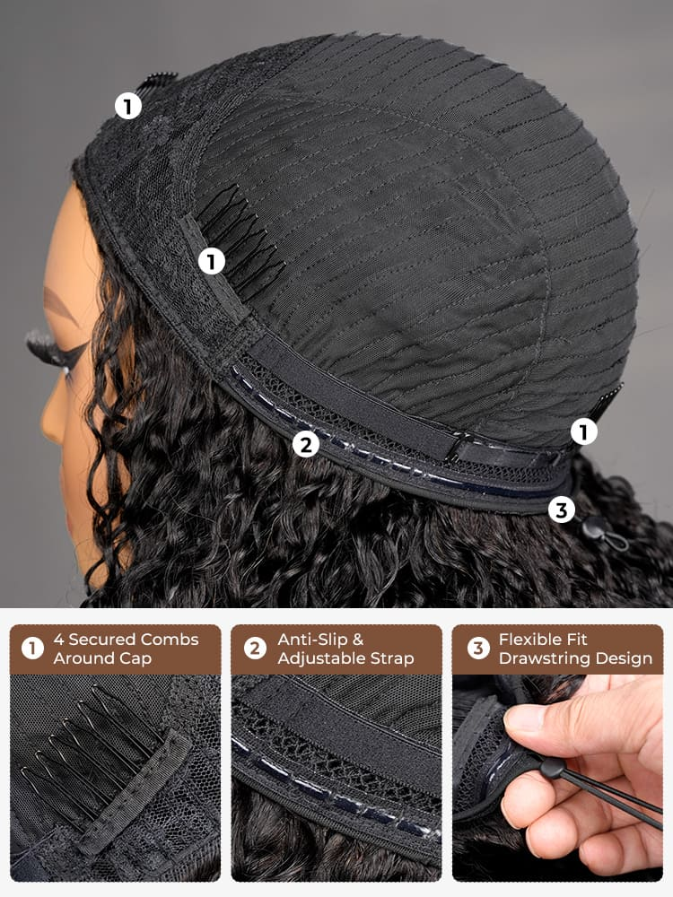 Leah Water Wave Flip Over Half Wigs with Drawstring Glueless Human Hair Wigs