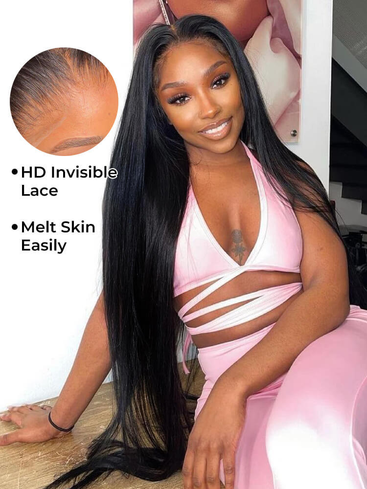 Olive 50Inch Straight 13x6 HD Lace front Wig Human Hair Glueless Wigs Pre Bleached Knots and Pre Plucked
