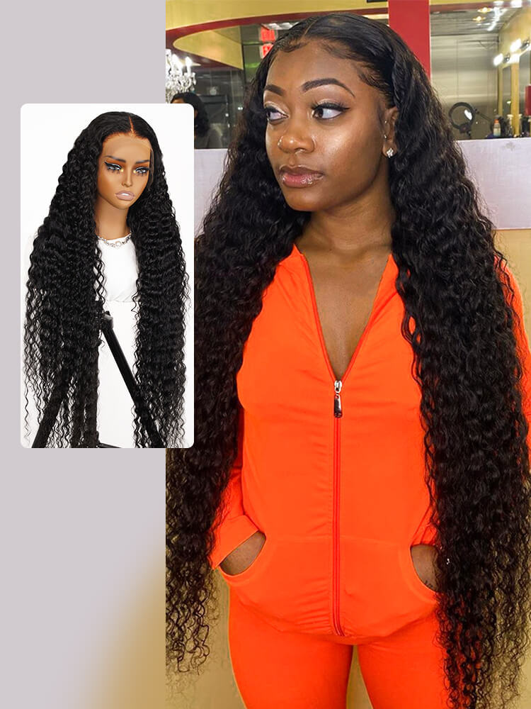 Paige 50Inch Deep Wave13x6 HD Lace front Wig Human Hair Glueless Wigs Pre Bleached Knots and Pre Plucked