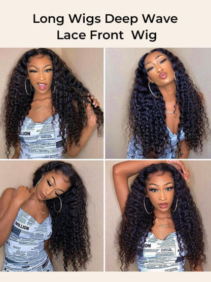 Paige 50Inch Deep Wave13x6 HD Lace front Wig Human Hair Glueless Wigs Pre Bleached Knots and Pre Plucked