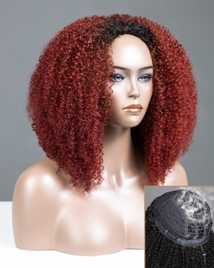 Red Hot Breathable Cap 3 In 1 Half Wig