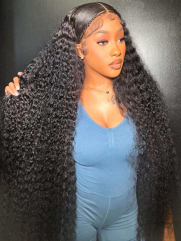 Rhea 50Inch Curly 13x6 HD Lace front Wig Human Hair Glueless Wigs Pre Bleached Knots and Pre Plucked