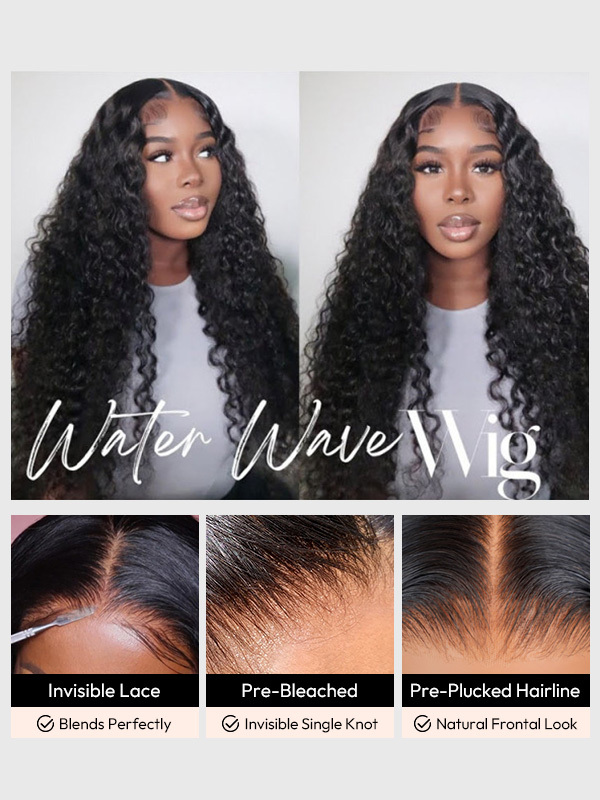 Rihanna Bleached Knots Glueless Water Wave Wig 13x6 Lace Front Human Hair Wigs With Drawstring Pre Plucked