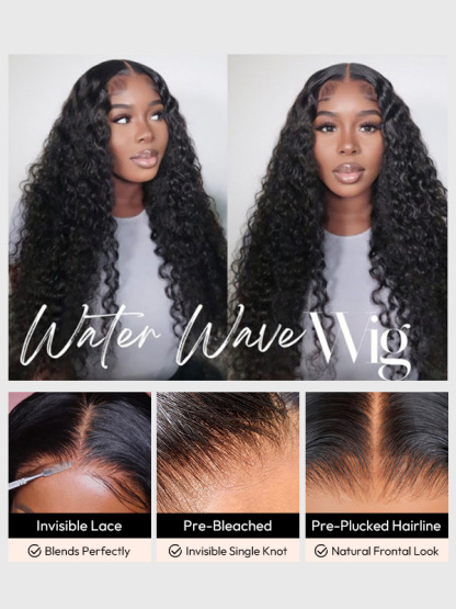 Rihanna Bleached Knots Glueless Water Wave Wig 13x6 Lace Front Human Hair Wigs With Drawstring Pre Plucked