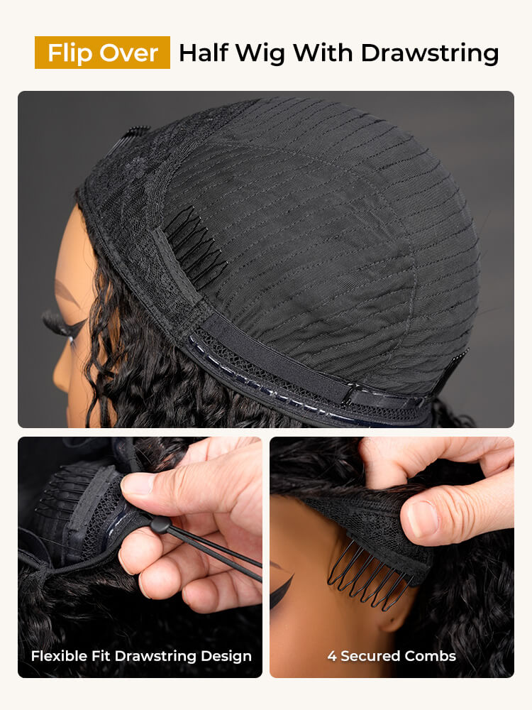 Ruby Burmese Curly Flip Over Half Wigs with Drawstring Glueless Human Hair Wigs