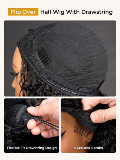 Ruby Burmese Curly Flip Over Half Wigs with Drawstring Glueless Human Hair Wigs