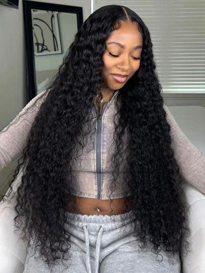 Sage 50Inch Water Wave13x6 HD Lace front Wig Human Hair Glueless Wigs Pre Bleached Knots and Pre Plucked