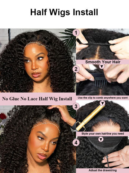 Zara Burmese Curly Half Wig With Drawstring Seamless 250% Density Glueless Flip-Over Half Wig Human Hair for Beginners