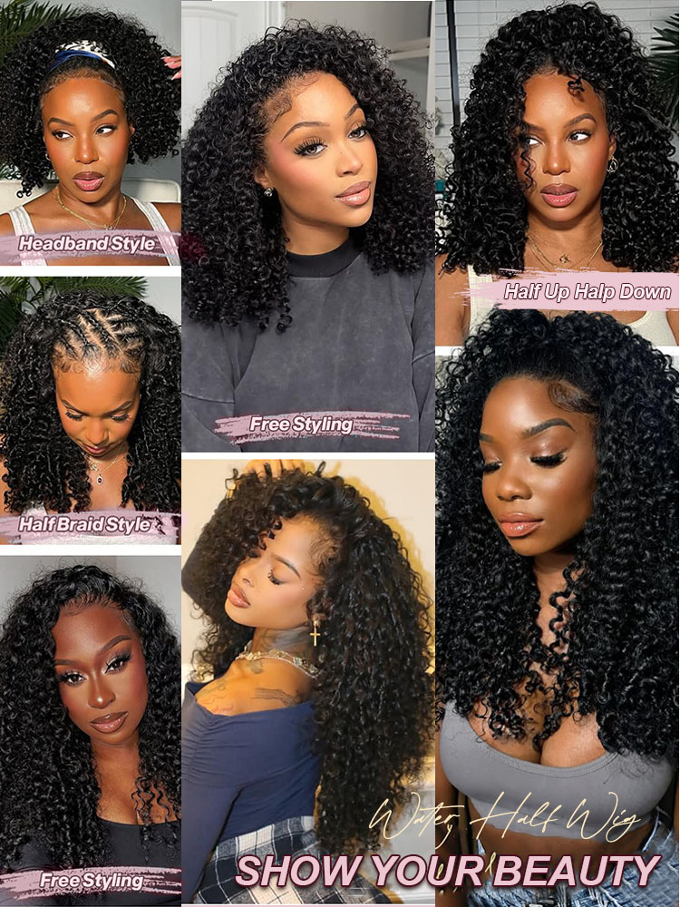 Zara Burmese Curly Half Wig With Drawstring Seamless 250% Density Glueless Flip-Over Half Wig Human Hair for Beginners