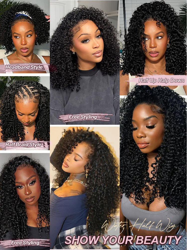 Zara Burmese Curly Half Wig With Drawstring Seamless 250% Density Glueless Flip-Over Half Wig Human Hair for Beginners