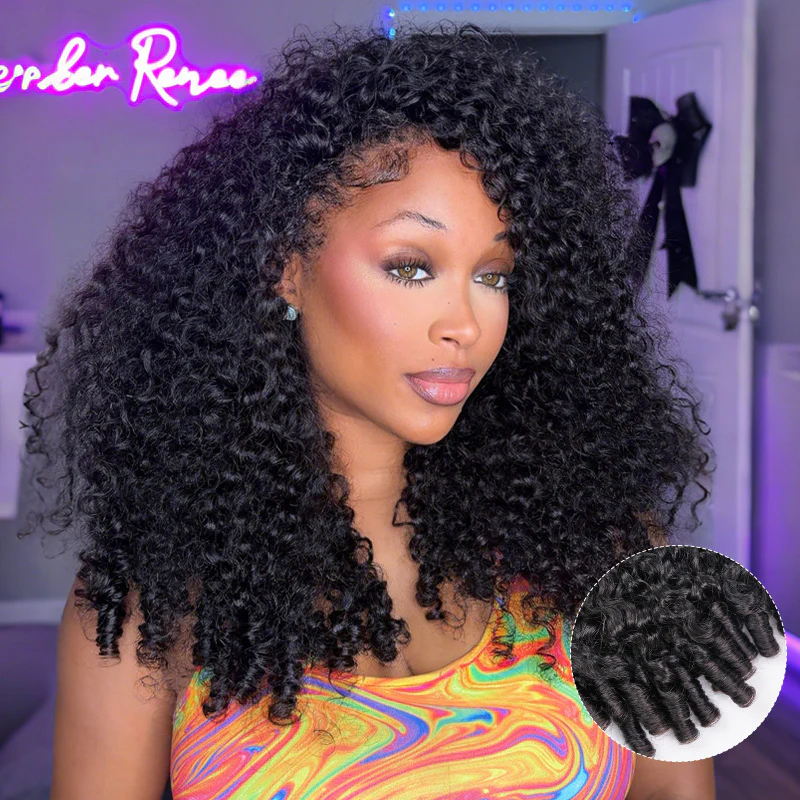 Zara Burmese Curly Half Wig With Drawstring Seamless 250% Density Glueless Flip-Over Half Wig Human Hair for Beginners