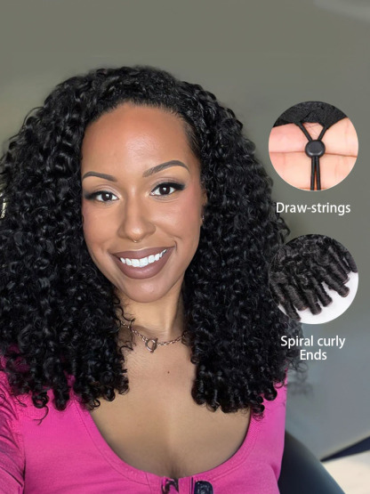 Zara Burmese Curly Half Wig With Drawstring Seamless 250% Density Glueless Flip-Over Half Wig Human Hair for Beginners