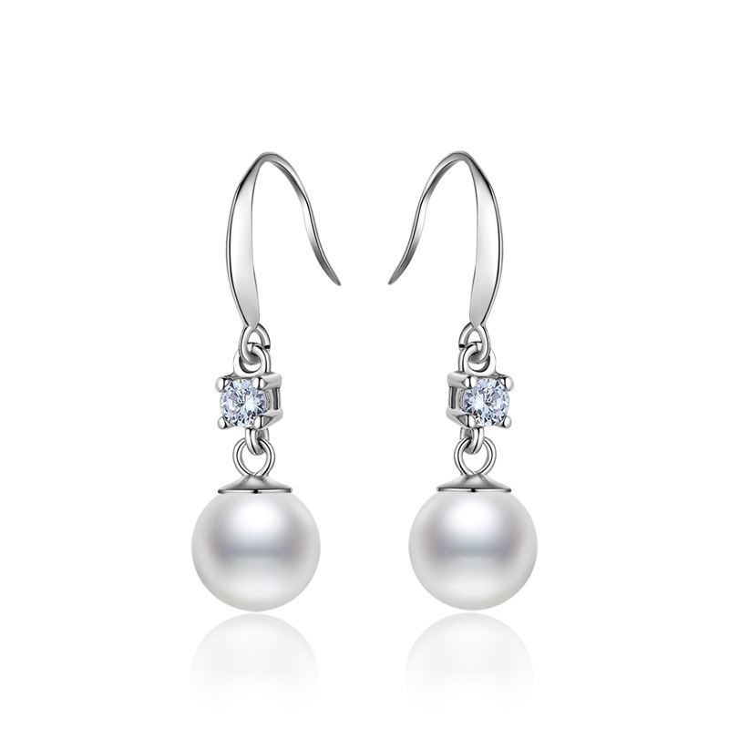 925 Sterling Silver Diamond Plated Inlay Pearl Pendant Earrings