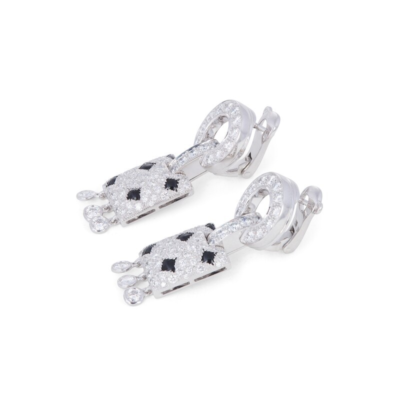 Carthttier White Gold Onyx and Diamond Pelage Panthère Earrings