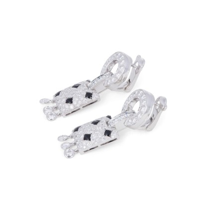 Carthttier White Gold Onyx and Diamond Pelage Panthère Earrings