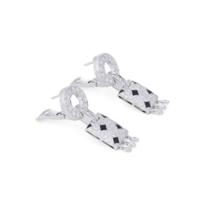 Carthttier White Gold Onyx and Diamond Pelage Panthère Earrings