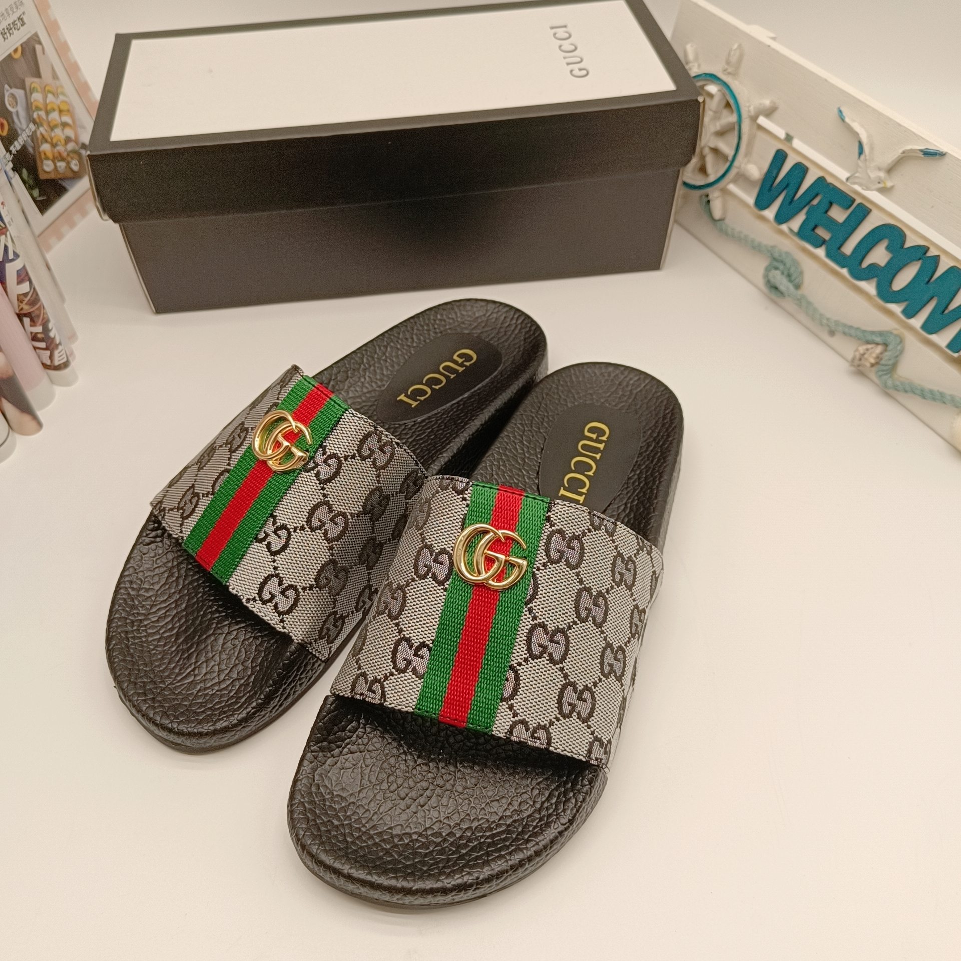 DOUBLE G Supreme Monogram Slide Sandals