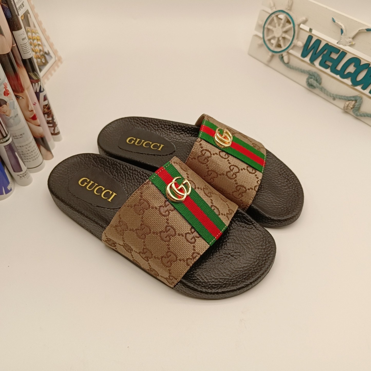 DOUBLE G Supreme Monogram Slide Sandals