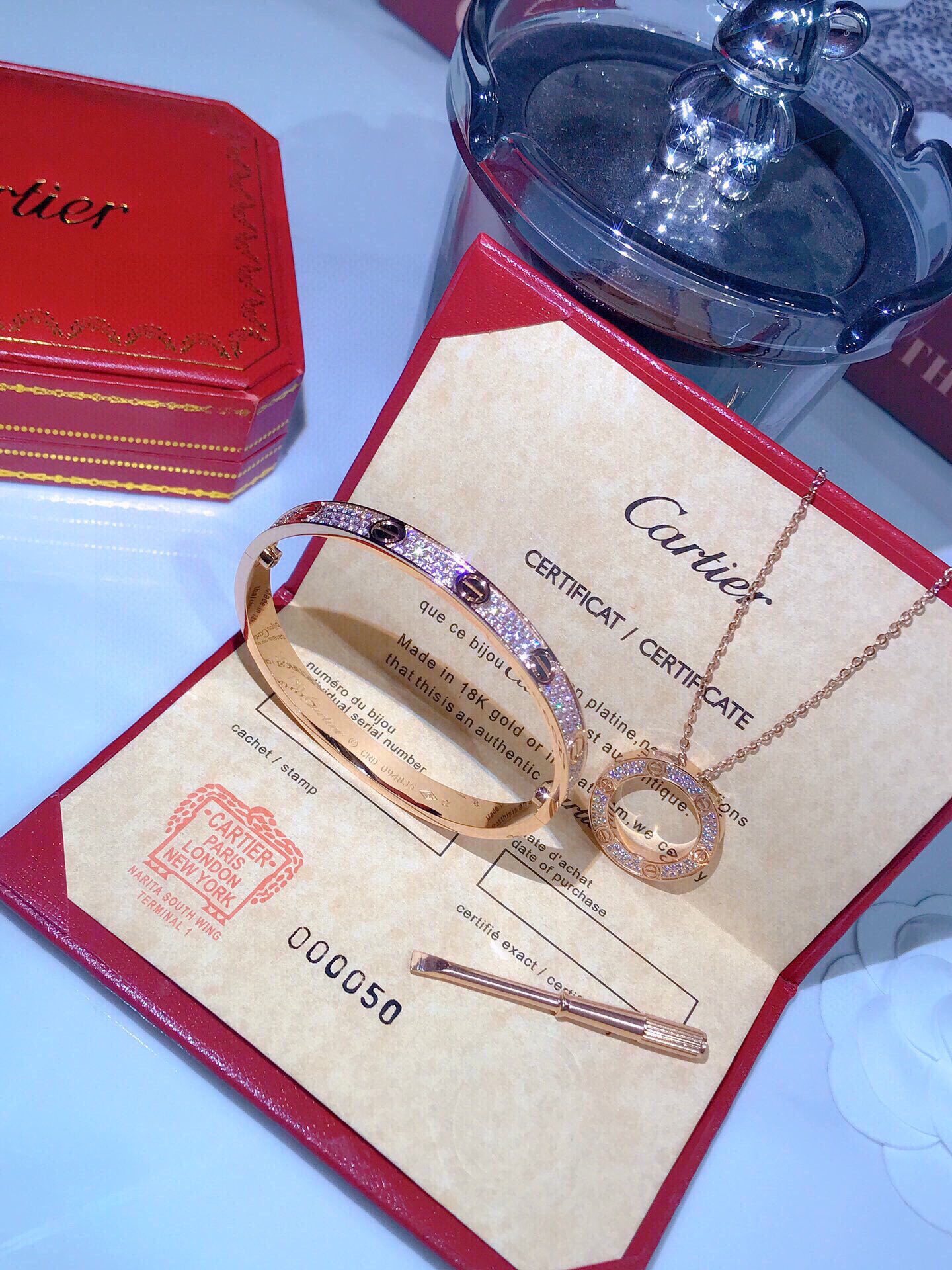 LOVE BRACELET,DIAMOND-PAVED + LOVE NECKLACE, DIAMOND-PAVED