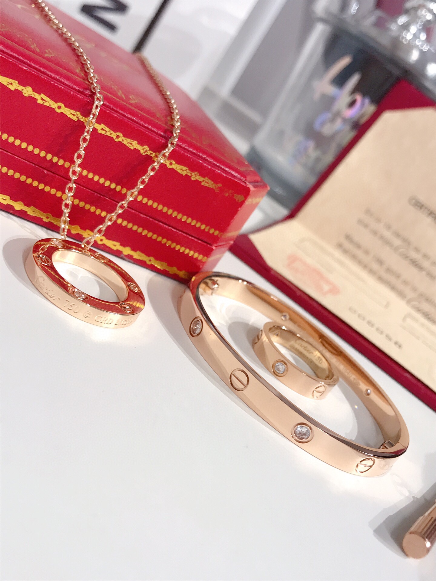 LOVE BRACELET, 4 DIAMONDS + LOVE RING, 3 DIAMONDS + LOVE NECKLACE, 3 DIAMONDS