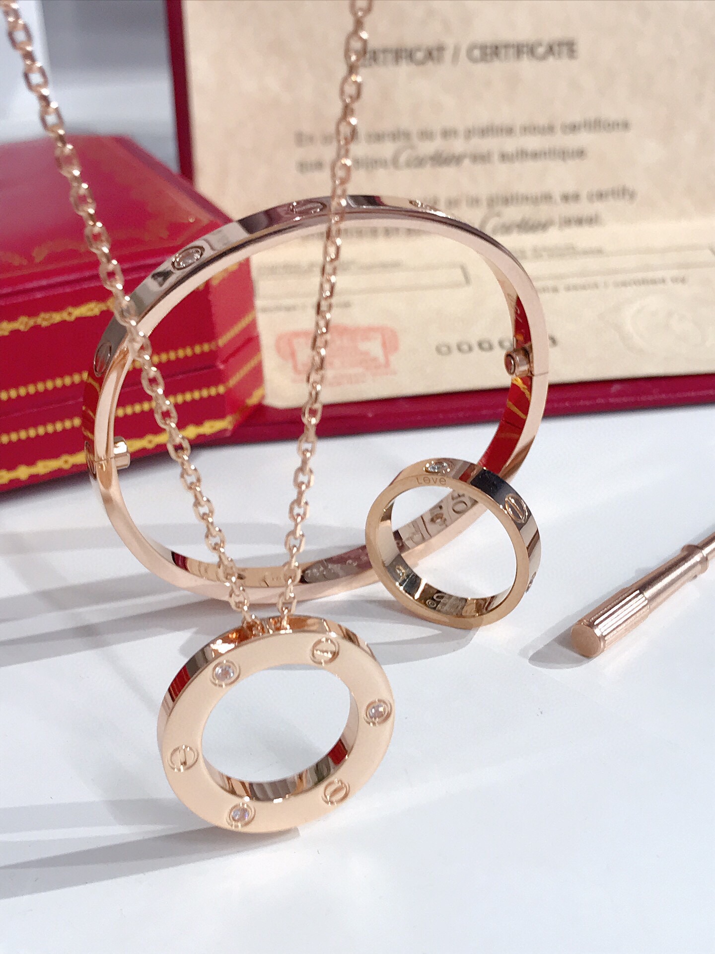 LOVE BRACELET, 4 DIAMONDS + LOVE RING, 3 DIAMONDS + LOVE NECKLACE, 3 DIAMONDS