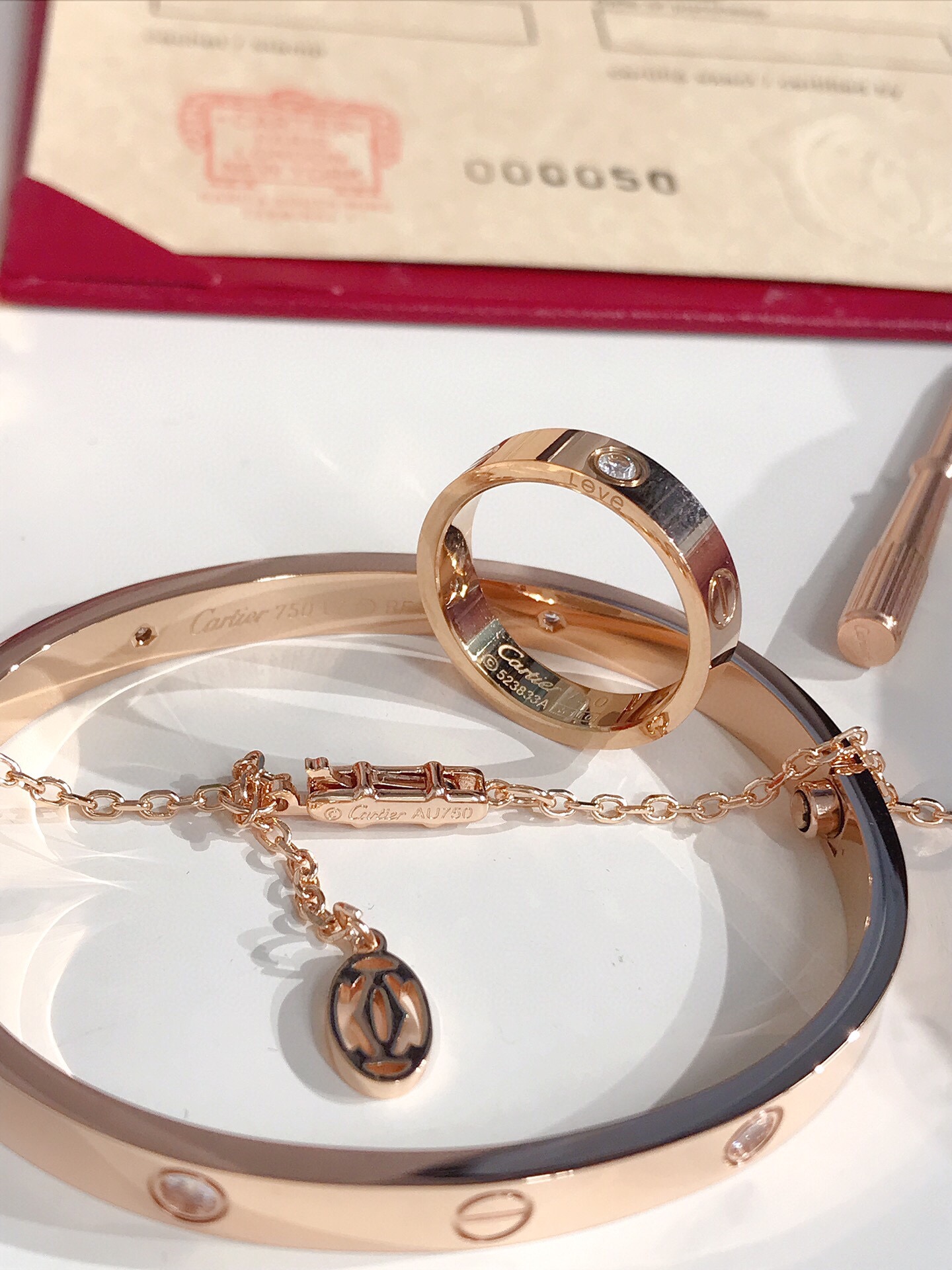 LOVE BRACELET, 4 DIAMONDS + LOVE RING, 3 DIAMONDS + LOVE NECKLACE, 3 DIAMONDS