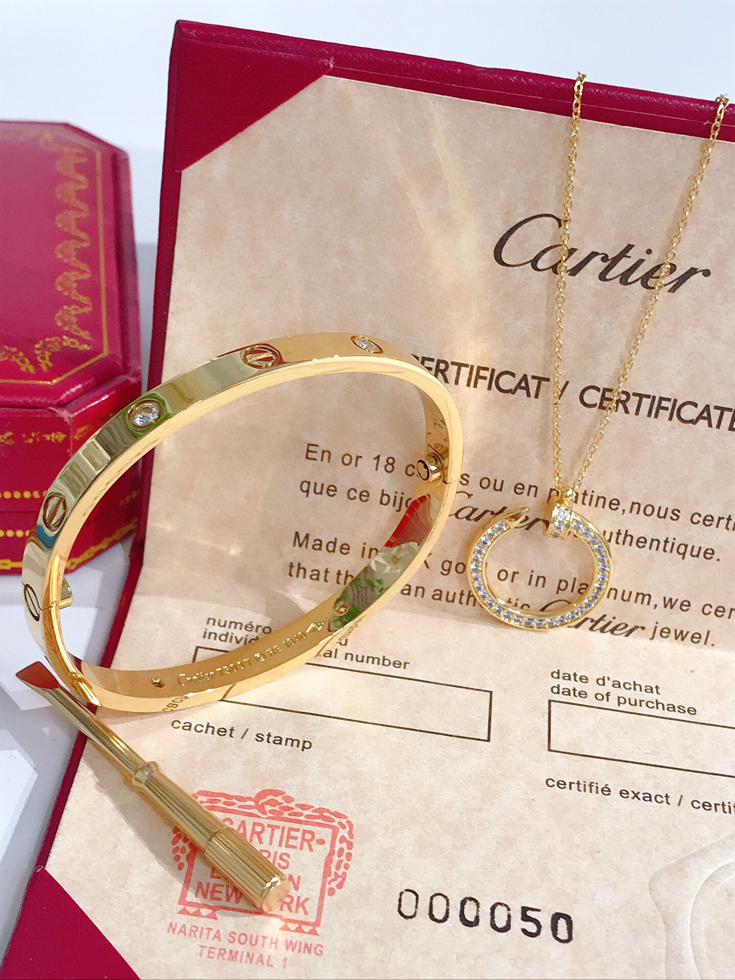LOVE BRACELET, 4 DIAMONDS + JUSTE UN CLOU NECKLACE