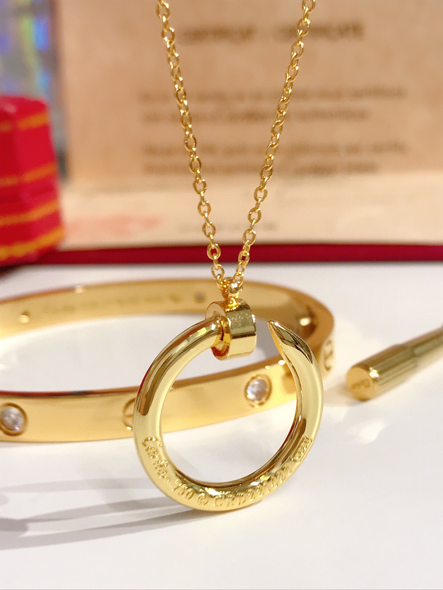 LOVE BRACELET, 4 DIAMONDS + JUSTE UN CLOU NECKLACE