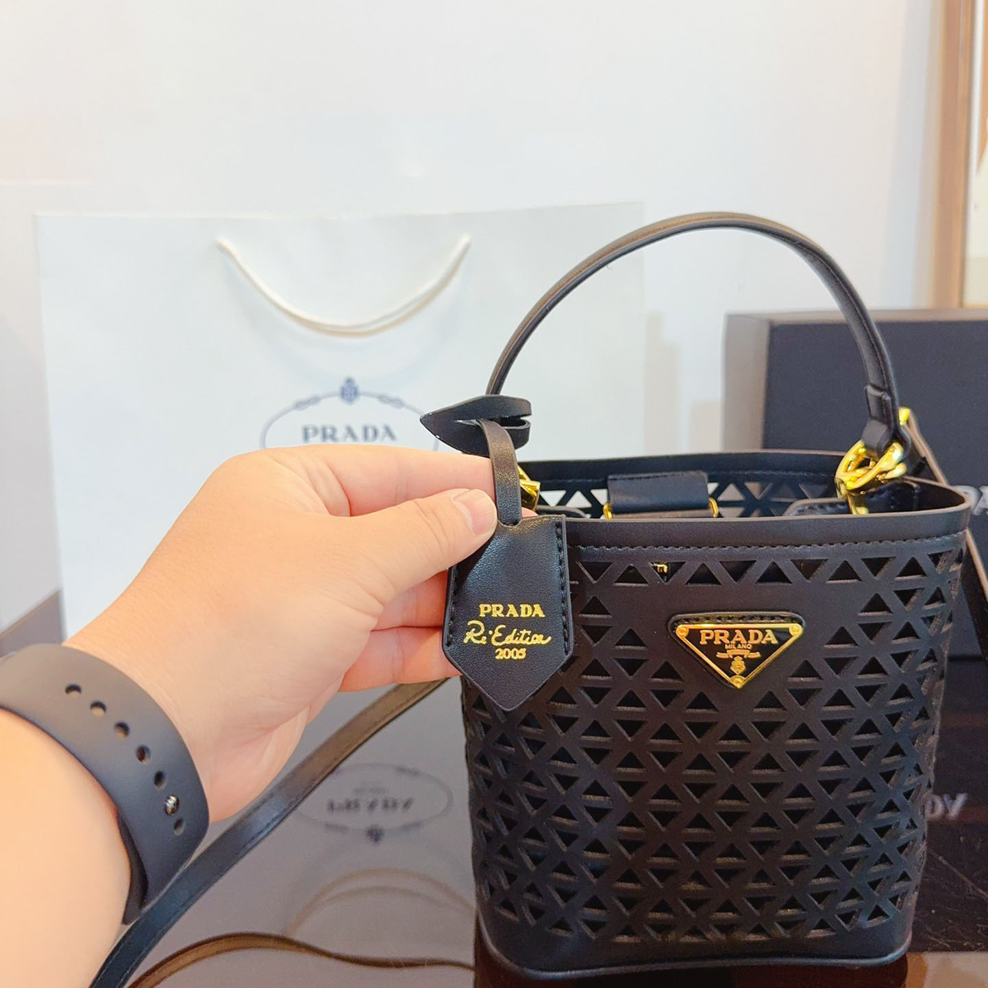 Perforated leather tote bag