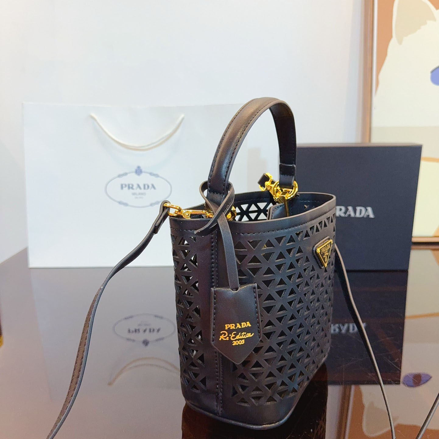 Perforated leather tote bag