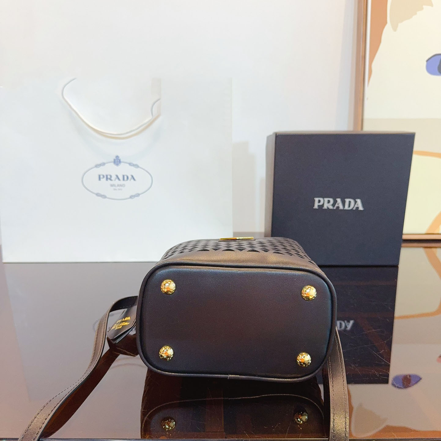 Perforated leather tote bag