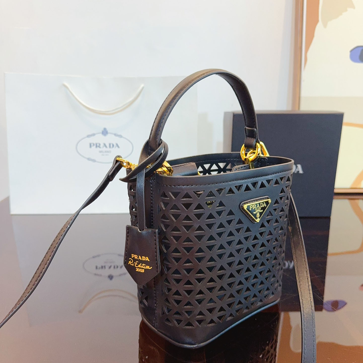 Perforated leather tote bag