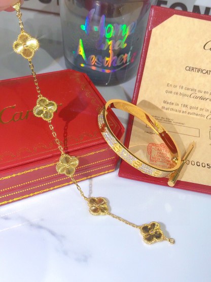 LOVE BRACELET, DIAMOND-PAVED + Vintage Alhambra bracelet, 5 motifs