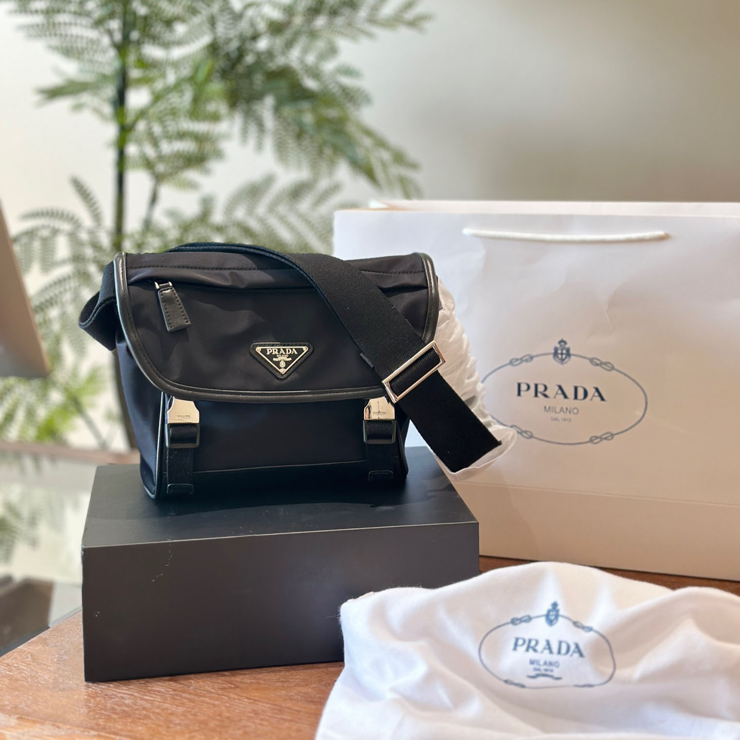 Re-Nylon and Saffiano leather shoulder bag