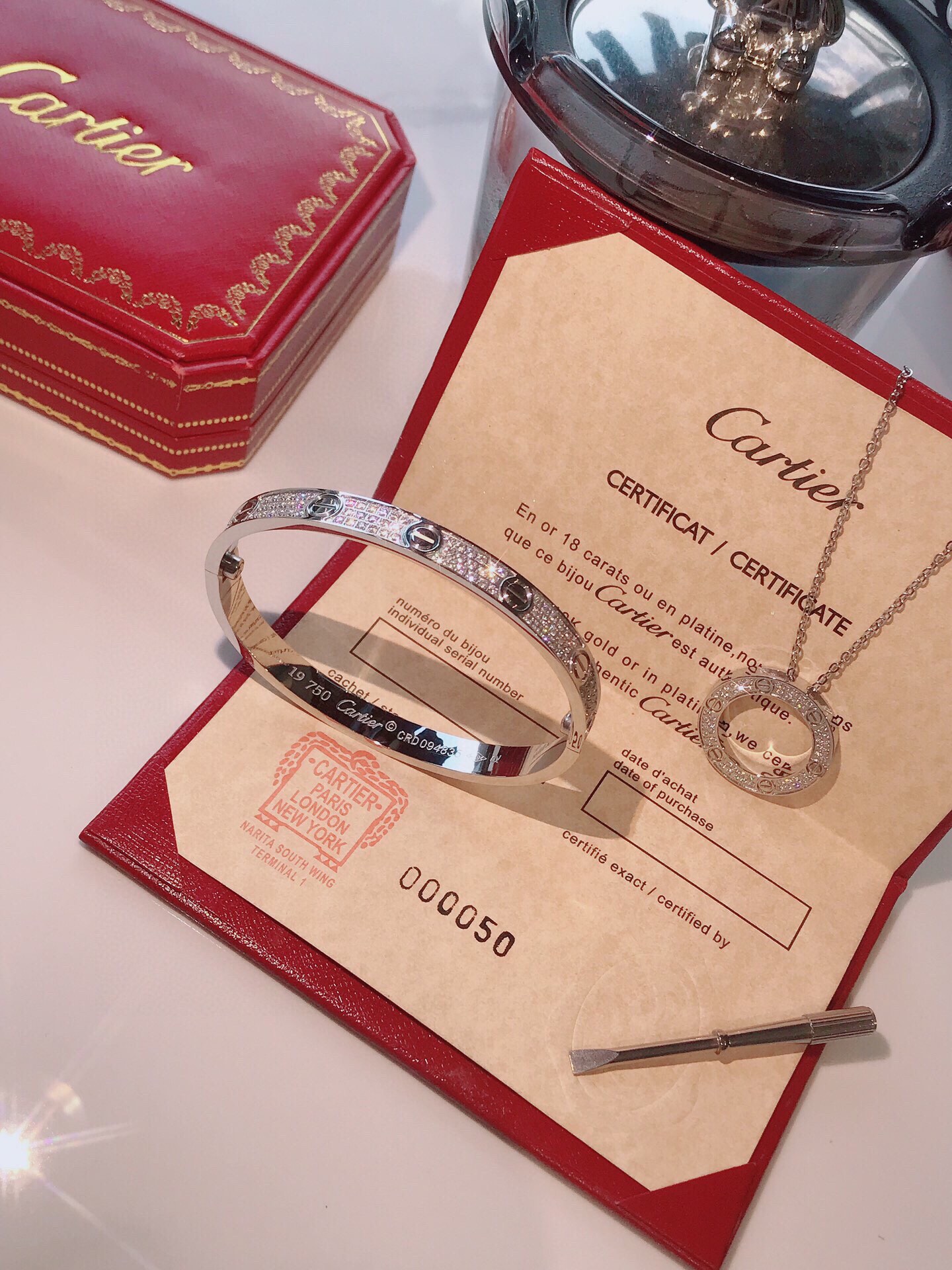 LOVE BRACELET,DIAMOND-PAVED + LOVE NECKLACE, DIAMOND-PAVED
